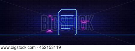 Neon Light Glow Effect. Document Management Line Icon. Information File Sign. Paper Page Concept Sym