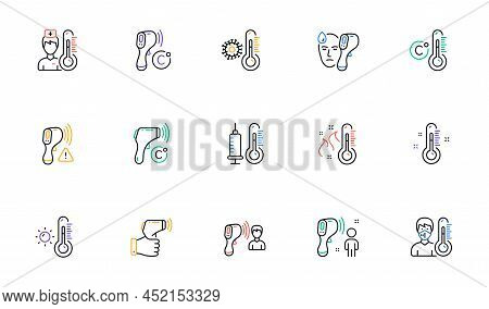Temperature Line Icons. Thermometer, Check Body Temperature, Fever Diagnostic. Coronavirus Control, 