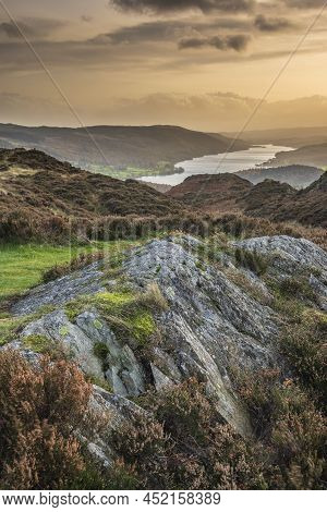 Epic Autumn Sunset Landscape Image From Holme Fell Looking Towards Coniston Water In Lake District
