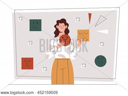 Expressing Various Emotions. Girl Chooses Mood, Pretense And Play. Character With Mental Problems, S