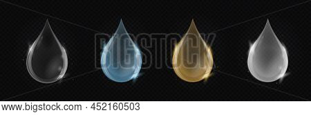 Set Of Crude Oil. Collection Of Multicolored Elements For Website. Posters Or Banners With Liquid, V