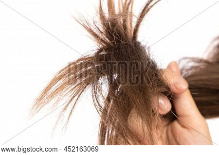 Health Codition Of Female Hair On White Background