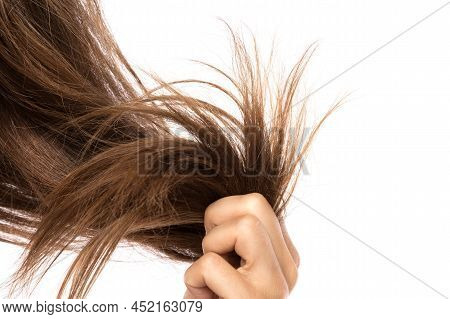 Health Codition Of Female Hair On White Background