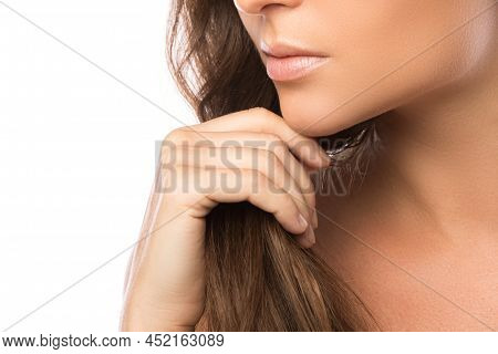 Health Codition Of Female Hair On White Background