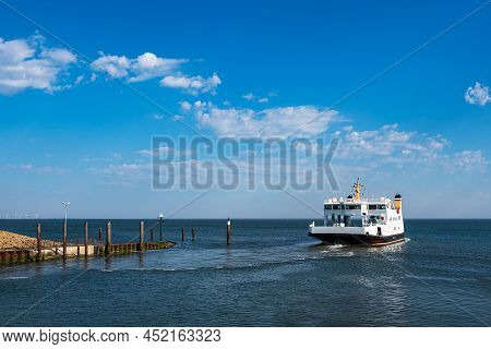 Ferry Boat On The North Sea In Nordstrand, Germany.