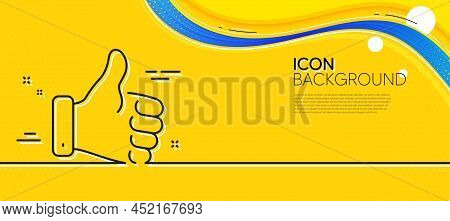 Like Hand Line Icon. Abstract Yellow Background. Thumbs Up Finger Sign. Gesture Symbol. Minimal Like