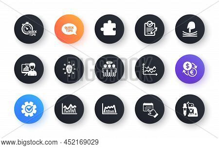 Minimal Set Of Presentation Board, Cogwheel And Currency Exchange Flat Icons For Web Development. In