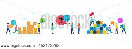 Brush, Medical Food And Business Vision Minimal Line Icons. People Characters With Puzzle, Delivery 