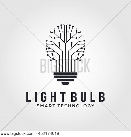 Bulb Tech On Circuit Logo Design, Electric Light Technology Icon