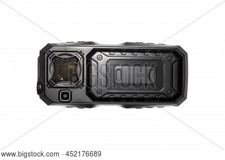 Mobile Shockproof Phone On A White Background.shockproof Push-button Mobile Phone With A Powerful Ba