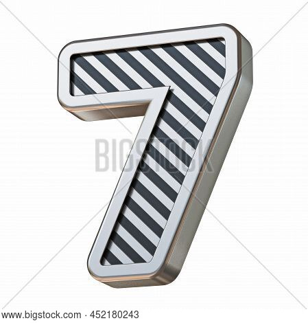 Stainless Steel And Black Stripes Font Number 7 Seven 3d Rendering Illustration Isolated On White Ba
