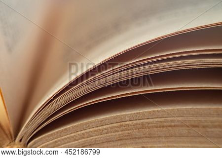 The Pages Of An Old Book Captured When Flipping Are Closed, Leaving Room For Copying. Abstract An Op