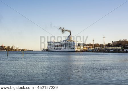 Helsinki, Finland / March 16 2017: The Ferry Silja Line (silja Symphony) Is Getting Ready To Leave T