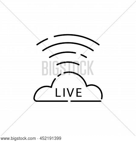 Music Stream Icon Line Cloud. Isolated Symbol Online Education Topic With Audio Stream Icon, Live St