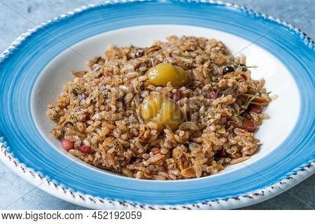 Delicious Japanese Chestnut With Shimeji Seasoned Mixed Rice, Also Known As Takikomi Gohan.