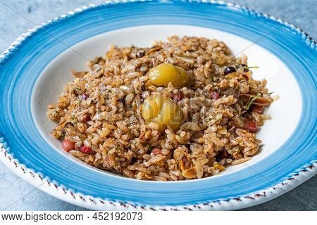 Delicious Japanese Chestnut With Shimeji Seasoned Mixed Rice, Also Known As Takikomi Gohan.