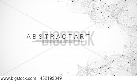 Technology Abstract Lines And Dots Connection Background. Connection Digital Data And Big Data Conce