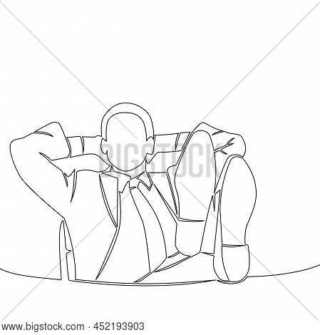 Continuous One Single Line Drawing Businessman Work Relaxed At Desk Icon Vector Illustration Concept