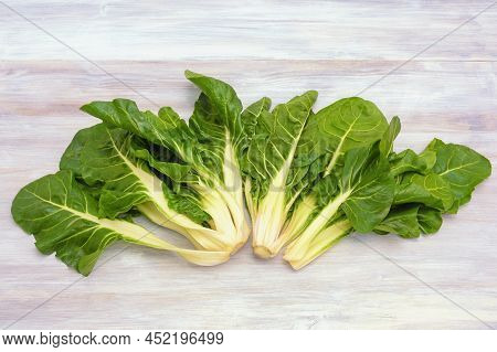 Balkan Cuisine. Blitva, Chard Leaves - Popular Leafy Vegetables On Rustic Table. Copy Space