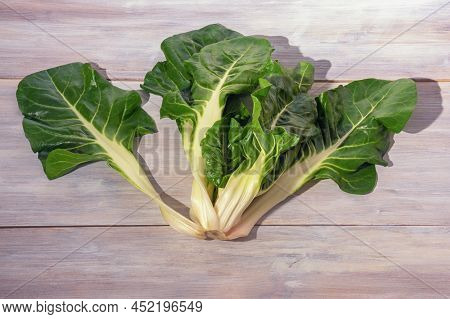 Balkan Cuisine. Blitva ( Chard Leaves ) - Popular Leafy Vegetables. Rustic Table, Copy Space