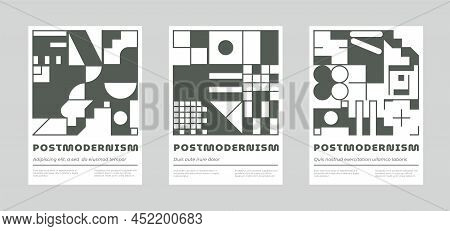 Set Of Square Abstract Posters In Scandinavian Style, With Whimsical Brutalistic Geometric Shapes