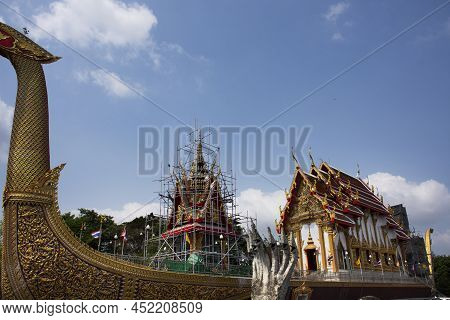 Ancient Architecture Royal Barge Suphannahong Sculptured Boat And Antique Building Ubosot For Thai P