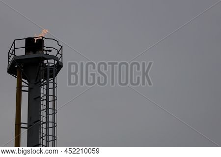 Extraction, Production, Supply And Supply Of Gas. Burning Shaft In Gas Mine In Poland.