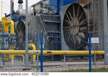 Yellow Gas Pipes In Natural Gas Treatment Plant In Polish Gas Mine.