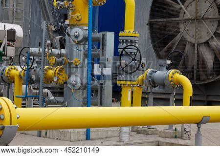 Yellow Gas Pipes In Natural Gas Treatment Plant In Polish Gas Mine. Pgnig