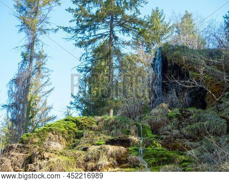 The Waterfall Of Tuefels Chilen In The Hills Around Zurich, Switzerland, Is Famous For Its Sedimenta