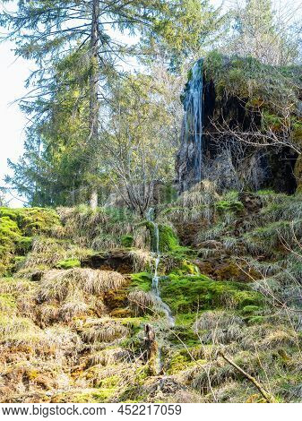 The Waterfall Of Tuefels Chilen In The Hills Around Zurich, Switzerland, Is Famous For Its Sedimenta