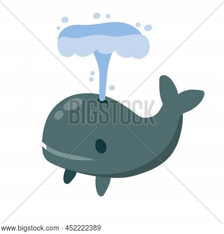 Cute Funny Whale With Water Fountain. Marine Animal. Children Drawing In Scandinavian Style. Funny B