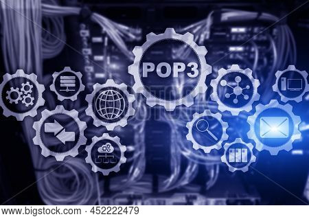 Pop3. Post Office Protocol Version 3. Standard Internet Protocol On Datacenter Background