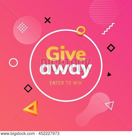 Giveaway Raffle Day Poster Design. Give Away Contest Prize Flyer Announcement Concept