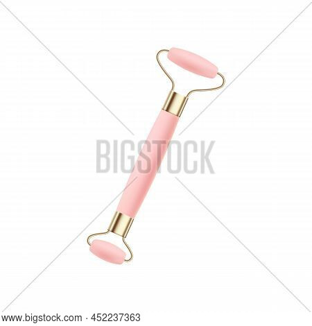 Quartz Roller For Face Massage Template, Realistic Vector Illustration Isolated.