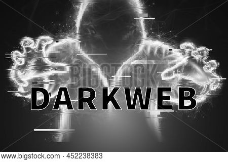 Dark Web, Shadow Crime, Internet Crime Concept, Hidden Internet. Hologram Of Digital Hacker In Compu