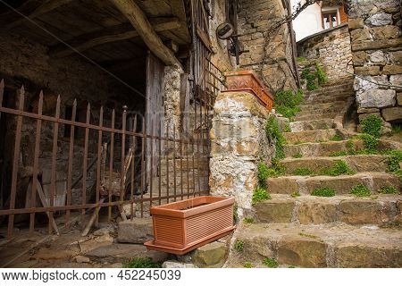 A Residential Street In Poffabro, An Historic Medieval Village In The Val Colvera Valley In Pordenon