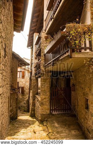 A Residential Street In Poffabro, An Historic Medieval Village In The Val Colvera Valley In Pordenon