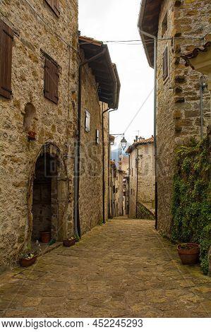 A Residential Street In Poffabro, An Historic Medieval Village In The Val Colvera Valley In Pordenon