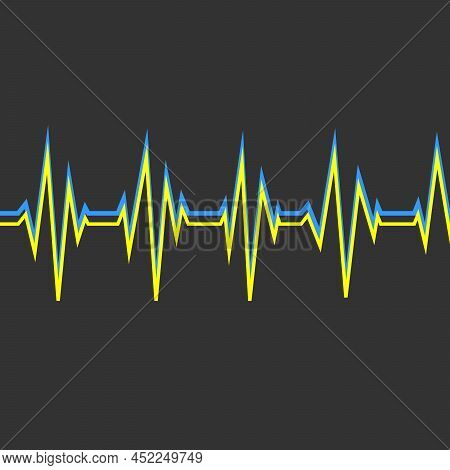 Blue And Yellow Heart Pulse Monitor With Signal. Heart Beat Icon. Cardiogram In Ukraine National Fla
