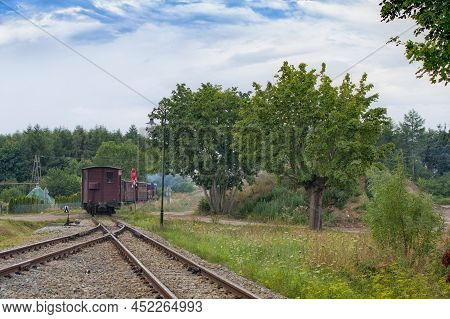 Rewal, Poland, June 2020 Old Diesel Narrow Gauge Train Departing. Popular Tourist Attraction