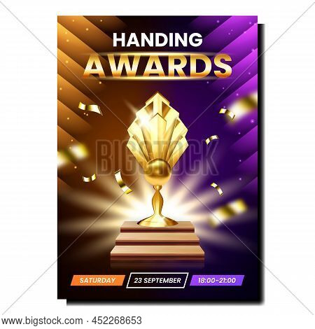 Handing Awards Creative Promotional Banner Vector. Handing Awards To Winner On Cinema Festival Cerem