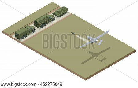 Isometric Unmanned Combat Aerial Vehicle. Medium-altitude Long-endurance Male Unmanned Combat Aerial