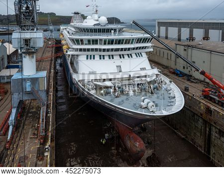 Falmouth, Cornwall, England - April 4 2022: A & P Drydock Falmouth Containing Fred Olson Cruise Ship