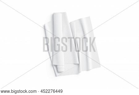 Blank White Fabric Unfolded Roll Mock Up, Top View, 3d Rendering. Empty Tissue Heap For Upholstery O