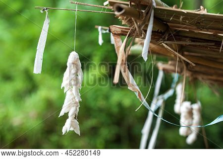 Lahu Ethnic Traditional Cotton Offerings To Worship The Mountain God After Harvesting Season During 