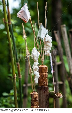 Lahu Ethnic Traditional Cotton Offerings To Worship The Mountain God After Harvesting Season During 