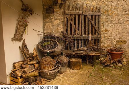 An Old Wooden Door In Poffabro, An Historic Medieval Village In The Val Colvera Valley In Pordenone 