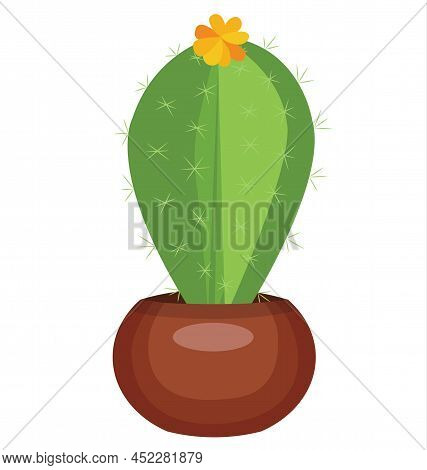 Cactus In A Pot. Vector Stock Illustration Isolated On White Background.