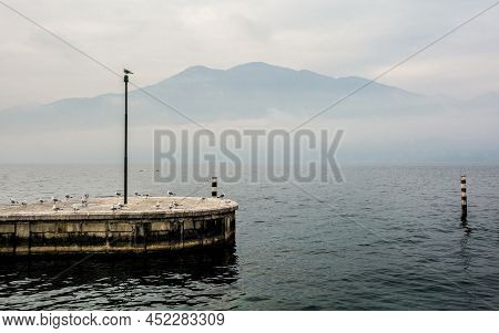 Winter At Lake Garda, Seen From Castelletto Di Brenzone In Verona Province, Veneto, North East Italy